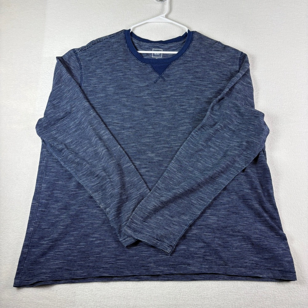 Gap Mens XXL Long Sleeve T-Shirt Navy Blue‎ White Micro Stripe Crew Neck Top